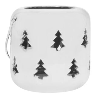 Ljuslykta med granar, silver, 10 cm